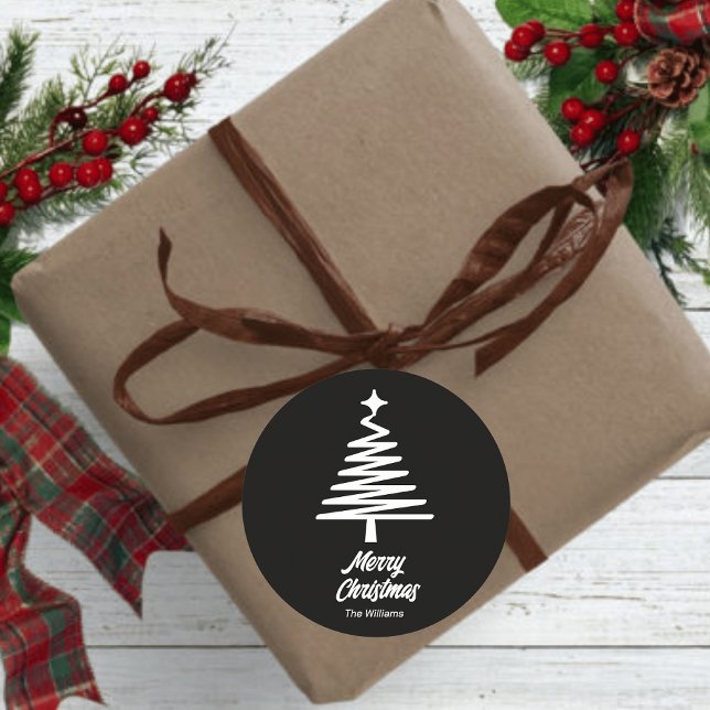 Sticker Rond Nom de famille Joyeux Noël noir blanc (Créateur téléchargé)