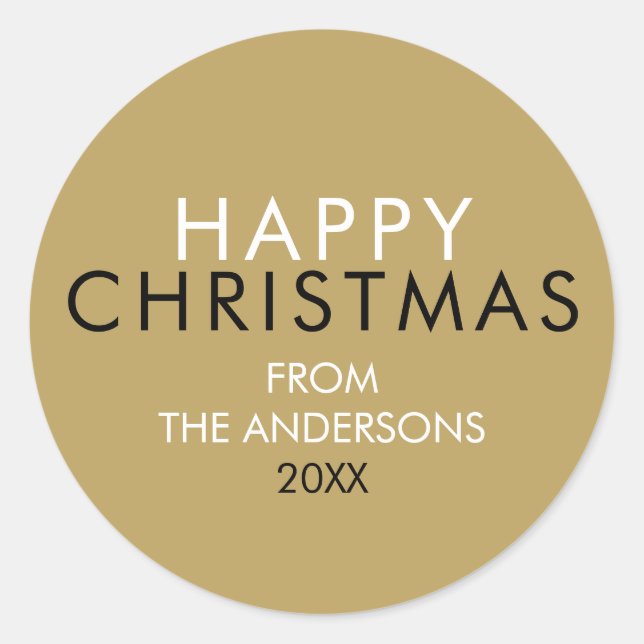 Sticker Rond Nom de famille Joyeux Noël Or élégant (Devant)