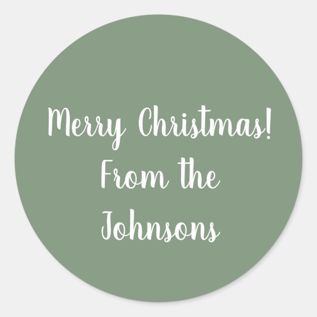 Sticker Rond Nom de famille | Joyeux Noël personnalisé vert sau (Devant)