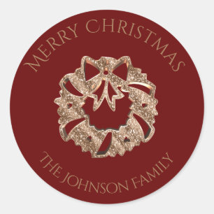 Sticker Rond Nom de famille personnalisé Red Gold Christmas Wir