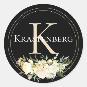 Sticker Rond Nom de famille personnalisé sophistiqué Monogramme