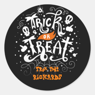 Sticker Rond Nom de famille personnalisé Trick or Treat Hallowe