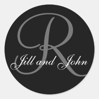 Sticker Rond Nom de famille R initial plus l'autocollant noir
