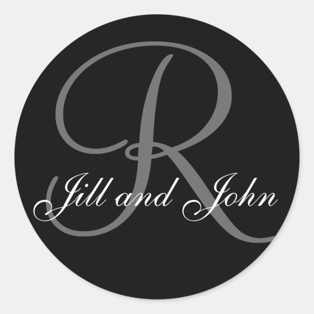 Sticker Rond Nom de famille R initial plus l'autocollant noir (Devant)