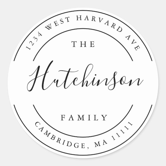 Sticker Rond Nom de famille simple Adresse de retour ronde (Devant)