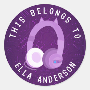 Sticker Rond Nom de joueur violet Ceci appartient à 