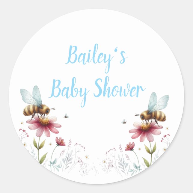 Sticker Rond Nom de la Baby Shower Busy Bee (Devant)