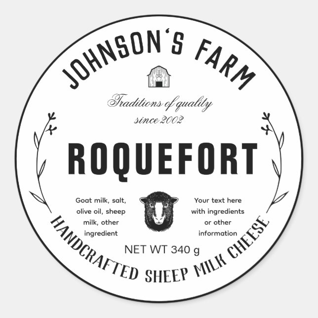 Sticker Rond Nom de la ferme | Couronne | Fromage de lait de br (Devant)