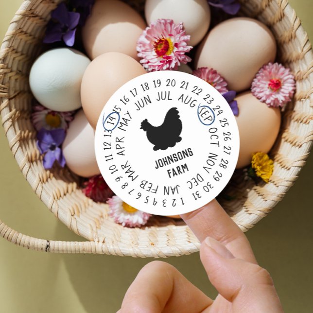 Sticker Rond Nom de la ferme | Oeufs frais de ferme Carton Date (Créateur téléchargé)