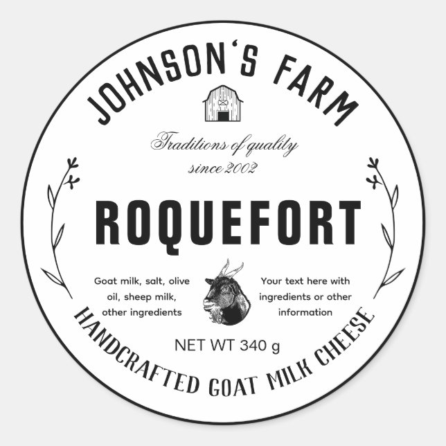 Sticker Rond Nom de la ferme | Wreath | Fromage au lait de chèv (Devant)