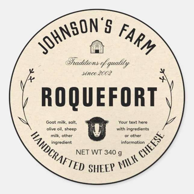 Sticker Rond Nom de la ferme | Wreath | Fromage au lait de mout (Devant)