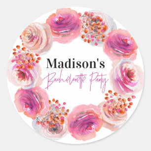 Sticker Rond Nom de la mariée personnalisée Bachelorette rose f
