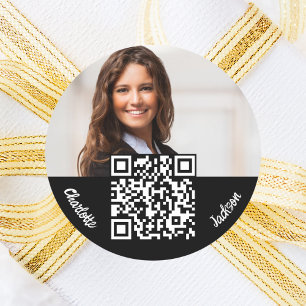 Sticker Rond Nom de la photo Code QR noir blanc affaires