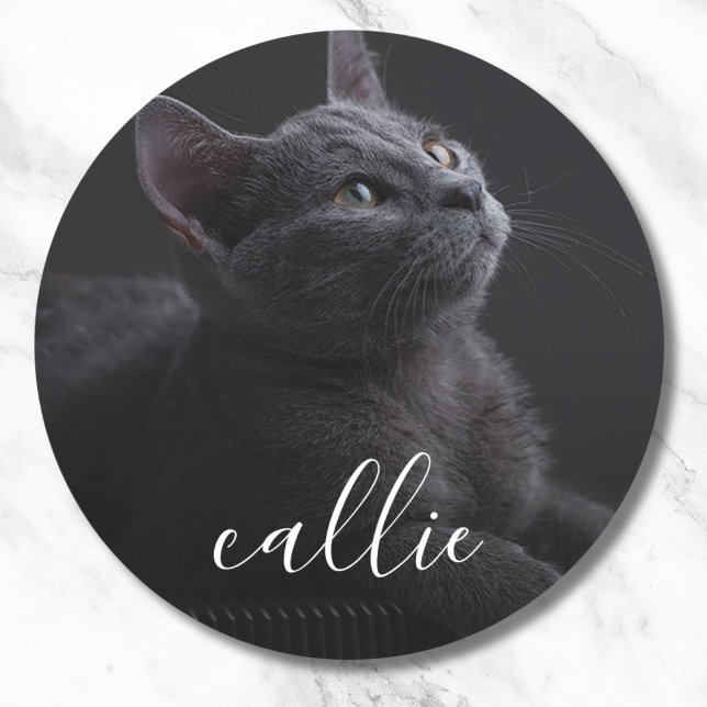 Sticker Rond Nom de la photo du chat de familier (Pet Photo Sticker Label)
