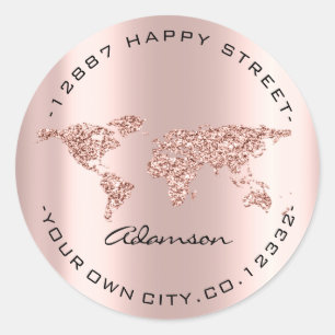 Sticker Rond Nom de la robe World Map Earth Globe Rose