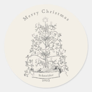 Sticker Rond Nom de l'arbre de Noël dans le monde ancien