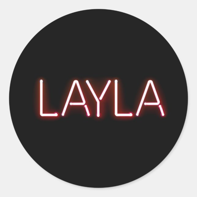 Sticker Rond Nom de Layla dans lumières néons brillantes nouvea (Devant)