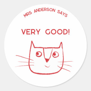 Sticker Rond Nom de l'enseignant Encouragement Amusant Chat de