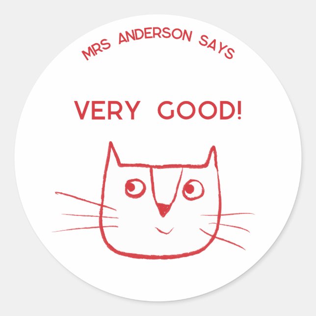 Sticker Rond Nom de l'enseignant Encouragement Amusant Chat de  (Devant)