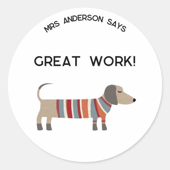Sticker Rond Nom de l'enseignant Encouragement Chien (Devant)