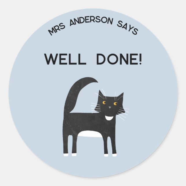 Sticker Rond Nom de l'enseignant Encouragement Joli Chat (Devant)