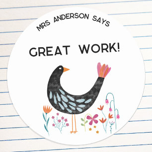 Sticker Rond Nom de l'enseignant Encouragement Oiseau