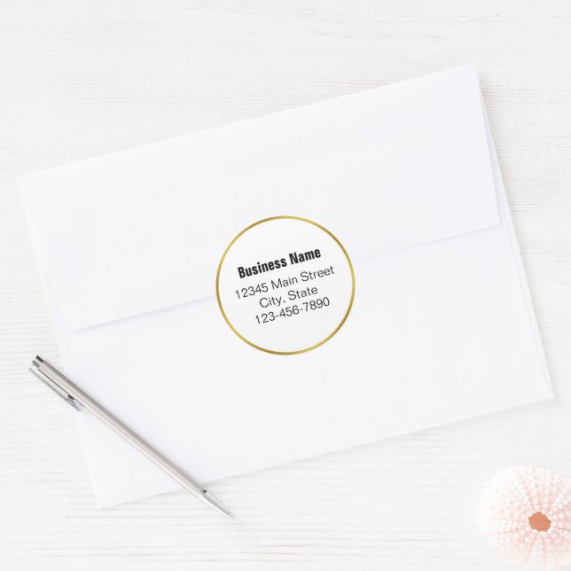 Sticker Rond Nom de l'entreprise Black White and Gold Adresse d (Enveloppe)