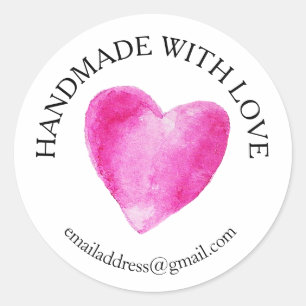Sticker Rond Nom de l'entreprise fait avec amour cœur rose