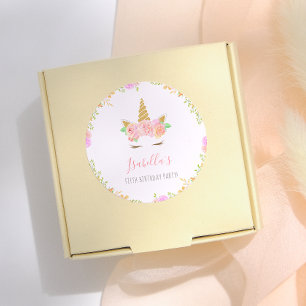 Sticker Rond Nom de licorne girly écriture fête d'anniversaire