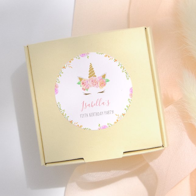 Sticker Rond Nom de licorne girly écriture fête d'anniversaire (Créateur téléchargé)