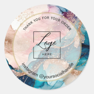 Sticker Rond Nom de logo personnalisé iridescent blanc merci