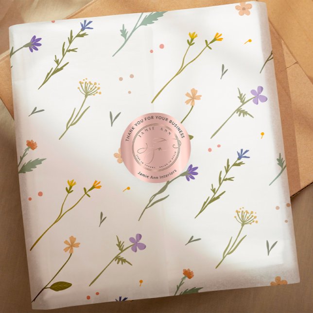 Sticker Rond Nom de logo personnalisé Rose Web Merci or or (Custom Logo Name Web Rose Gold Thank You Classic Round Sticker)