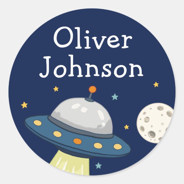 Sticker Rond Nom de Lune de l'UFO d'Espace Personnalisé (Devant)