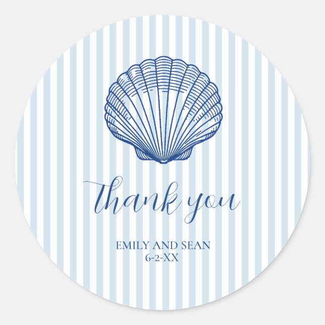 Sticker Rond Nom de mariage personnalisé Merci Seashell (Devant)