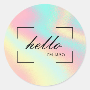 Sticker Rond Nom de marketing holographique Hello Pastel