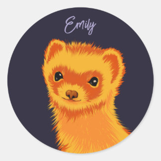 Sticker Rond Nom de mère du furet d'art Cute