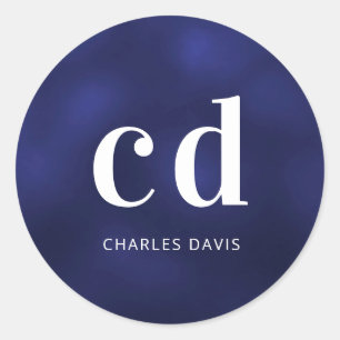 Sticker Rond Nom de monogramme bleu marine