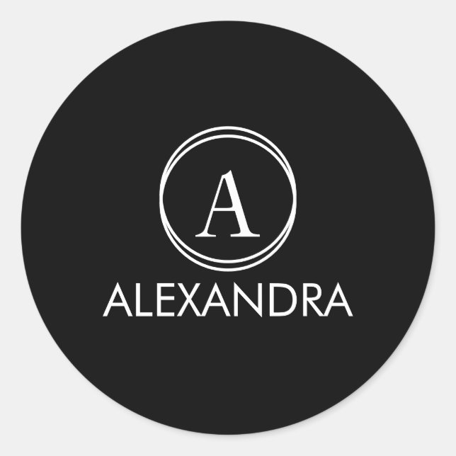 Sticker Rond Nom de monogramme noir simple minimal (Devant)