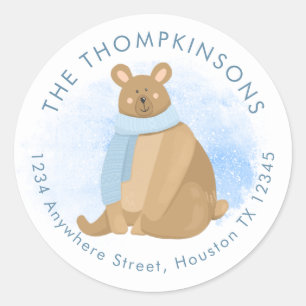 Sticker Rond Nom de Noël de l'ours mignon Adresse de retour Cla