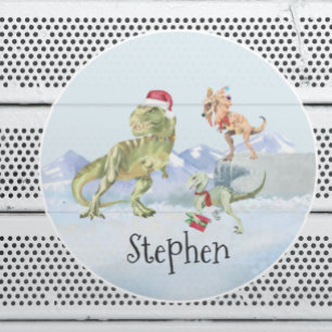 Sticker Rond Nom de Raptor Tyrannosaure de Noël de Dinosaure