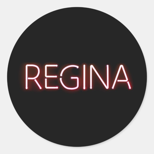Sticker Rond Nom de Regina dans lumière néon brillant nouveauté (Devant)