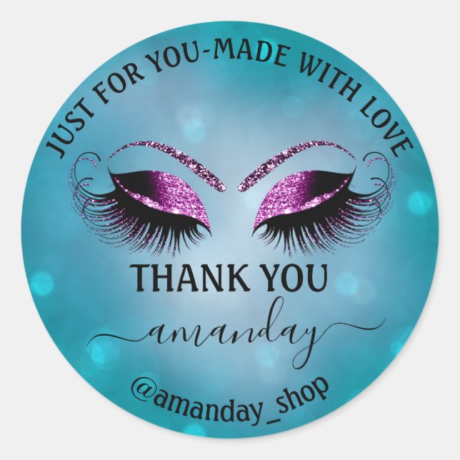 Sticker Rond Nom de remerciement Boutique Eyelash Boutique Turq (Devant)
