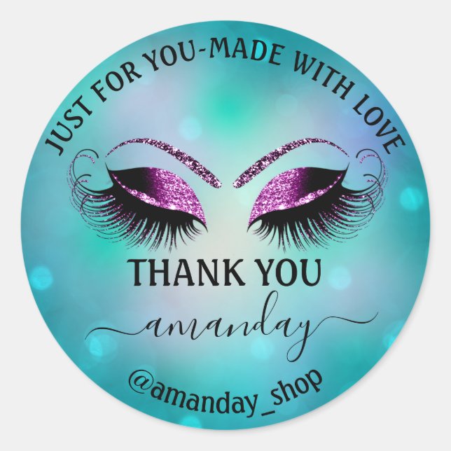 Sticker Rond Nom de remerciement Boutique Eyelash Boutique Turq (Devant)