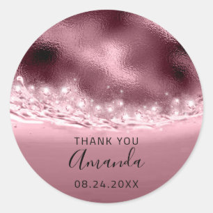 Sticker Rond Nom de remerciement Date Fête des mariées Rose
