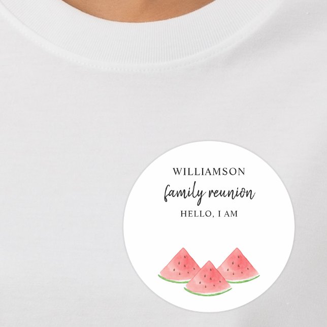 Sticker Rond Nom de réunion de famille de pastèque (Créateur téléchargé)