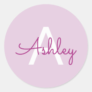 Sticker Rond Nom de script & monogramme Magenta & Violet clai