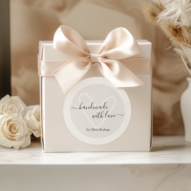 Sticker Rond Nom de script personnalisé fait à la main avec l'e (Custom Script Name Handmade with Love Packaging Classic Round Sticker)