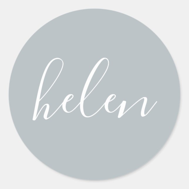 Sticker Rond Nom de script Personnalisé Gris Élégant (Devant)