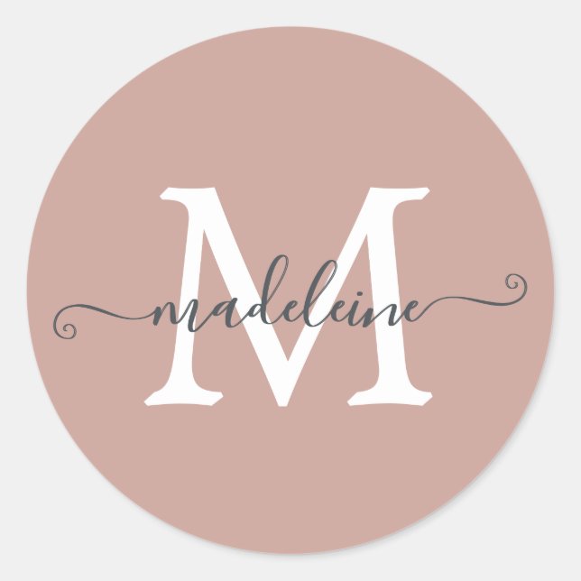 Sticker Rond Nom de script personnalisé Monogram Dusty Rose (Devant)