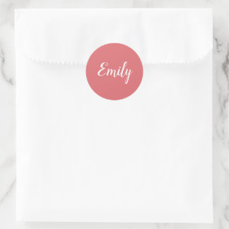 Sticker Rond Nom de script Rose rose et blanc joli